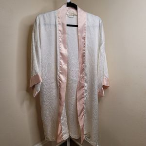 Vintage Victoria's Secret OS Gold Label Satin Robe Paisley Print Ivory Pink